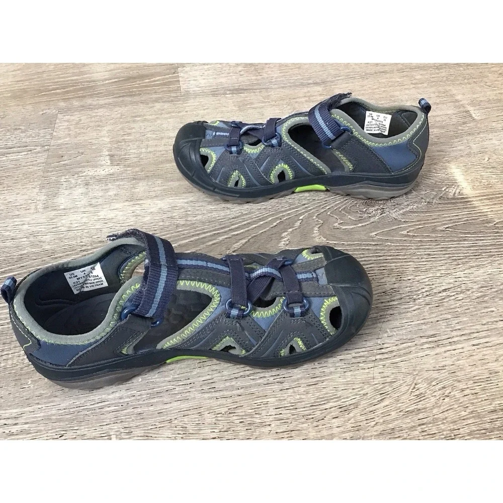 Merrell Youth Boys Hydro Sandals size 5 Navy Green waterproof slip On MY53375